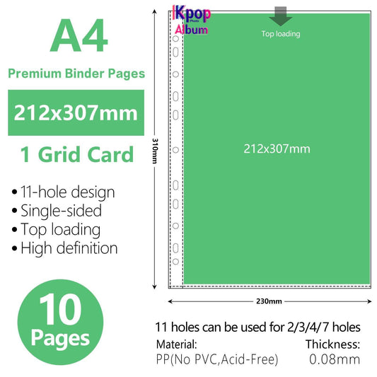 A4 1 Pocket Binder Sleeves Photo Album  Inner Pages