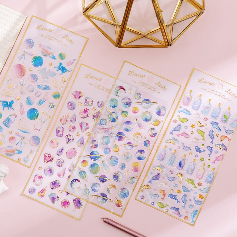 Korean ins unicorn crystal Epoxy sticker creative bronzing hand account decorative sticker student diary DIY sticker