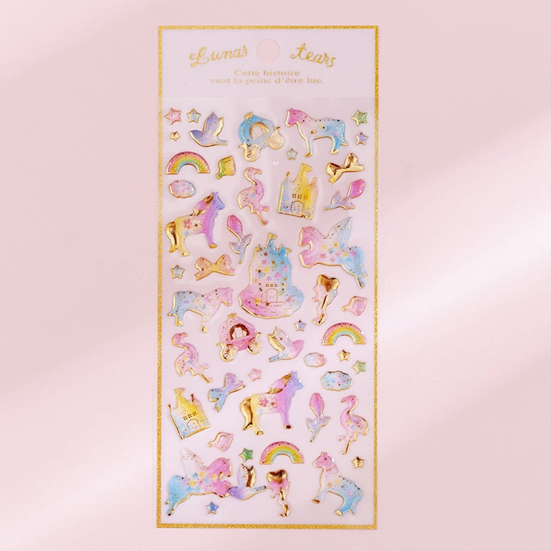 Korean ins unicorn crystal Epoxy sticker creative bronzing hand account decorative sticker student diary DIY sticker