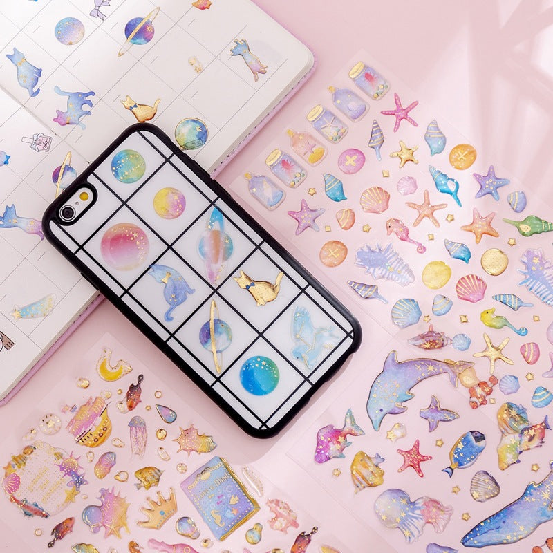 Korean ins unicorn crystal Epoxy sticker creative bronzing hand account decorative sticker student diary DIY sticker
