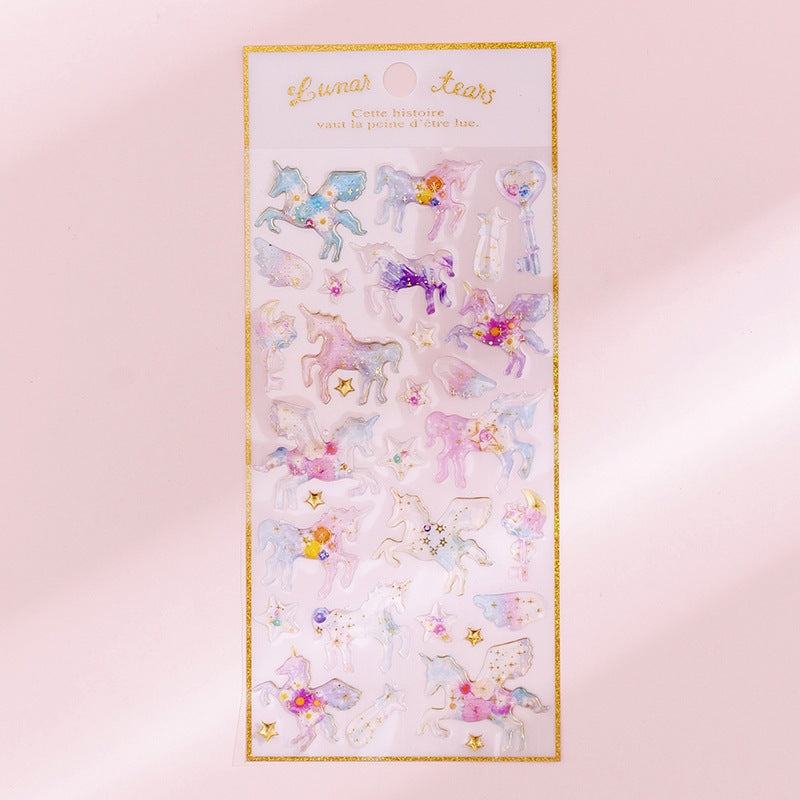 Korean ins unicorn crystal Epoxy sticker creative bronzing hand account decorative sticker student diary DIY sticker