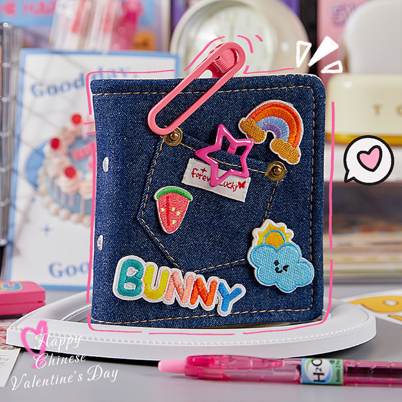 1 Gongge denim card album, retro mini 3-inch Polaroid fabric album, star chasing, idou small card loose-leaf storage album