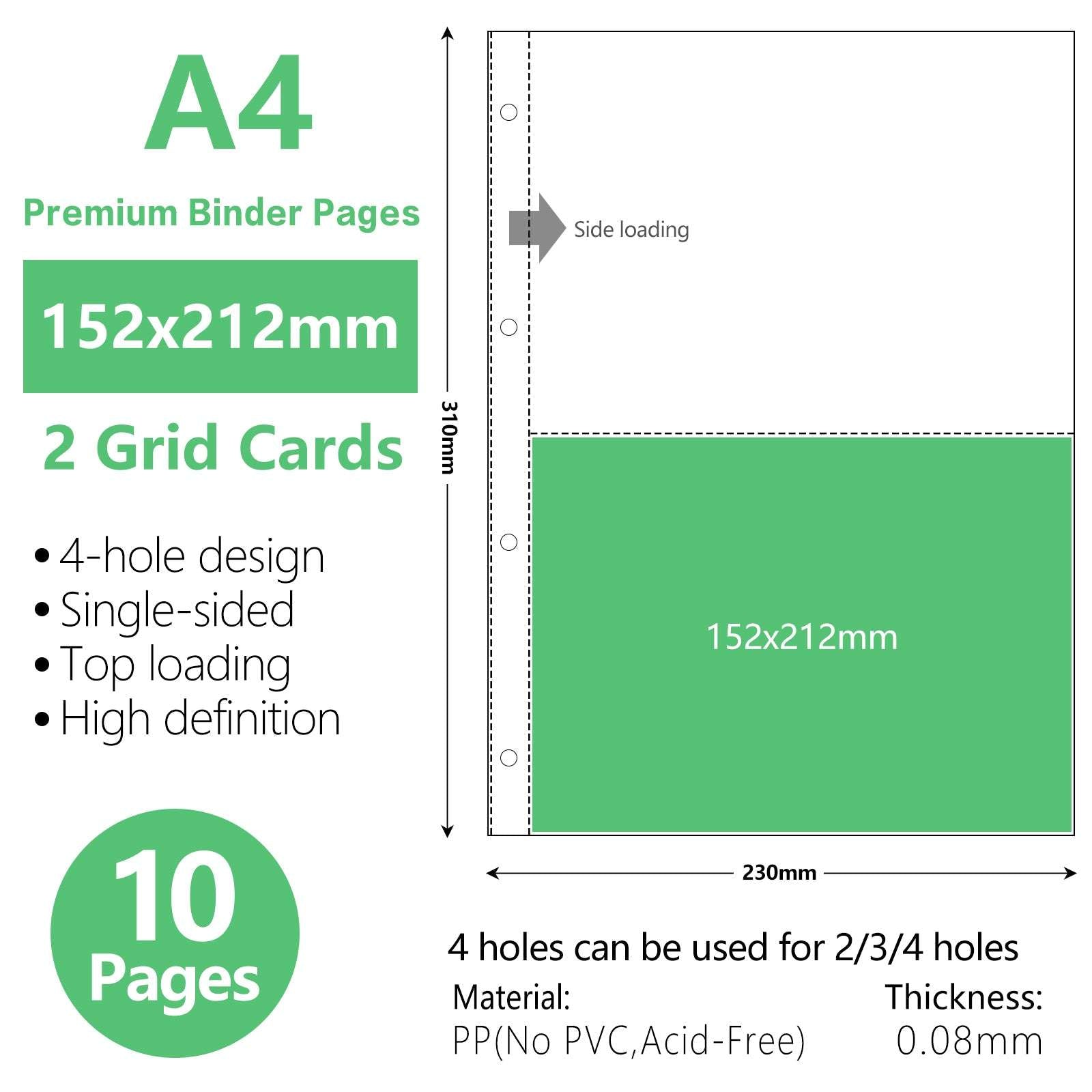 A4 Binder Sleeves Photo Album Binders 1/2/4/6/9 Pockets Inner Pages Transparent Album Accessories Photocard Storage 10pcs-2grid-Standard