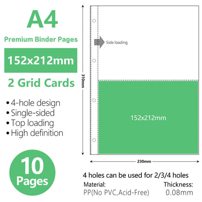 A4 Binder Sleeves Photo Album Binders 1/2/4/6/9 Pockets Inner Pages Transparent Album Accessories Photocard Storage 10pcs-2grid-Standard