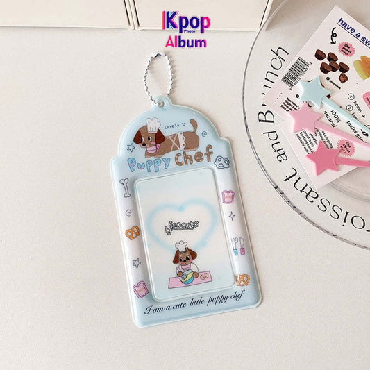 Student cartoon graffiti animal PVC hollow transparent three-inch card cover girl star chasing small card display pendant card bag