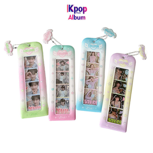Cartoon Angel Love Life Four-grid Card Sleeve with Pendant Star Chasing Vertical Four-grid Card Sleeve Hollow Big Head Sticker Card Sleeve