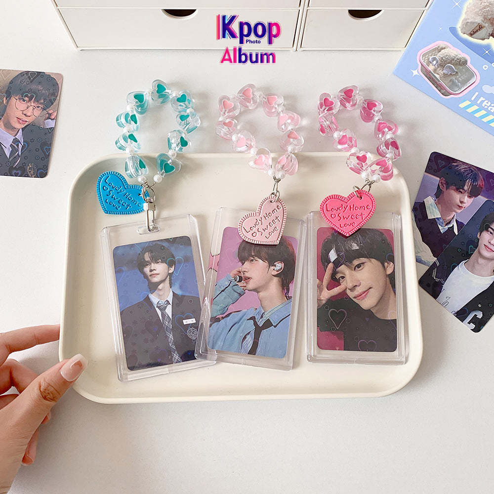 Summer transparent acrylic hard card cover, love keychain pendant card bag, girl Polaroid 3-inch star chasing card cover