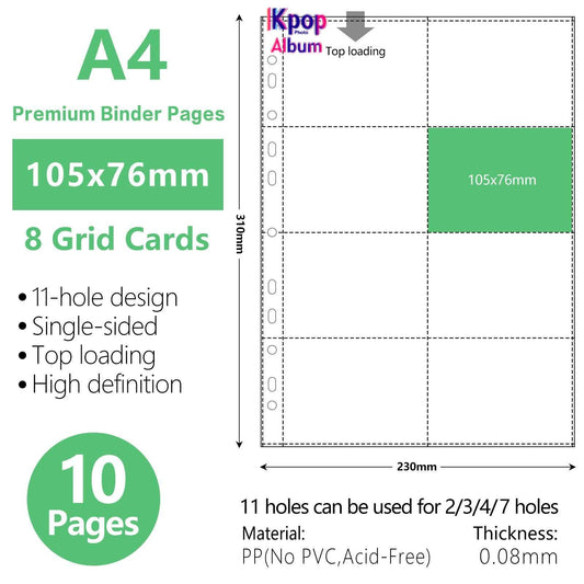 A4 8 Pocket Top Loader Card Kpop Photocard Sleeves