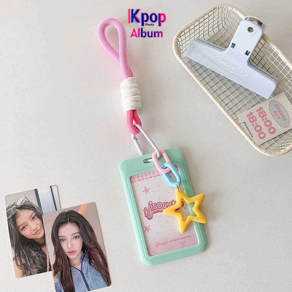 Candy color sliding cover 3 inch card cover, student lanyard, bus card, subway card, card bag, student star chasing display, small card cover.