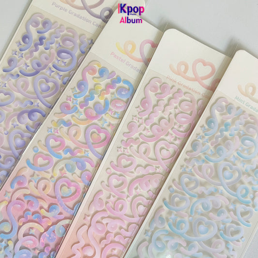 Korean ins ribbon laser sticker gradual change love ribbon sticker gooka DIY decorative material