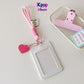 Korean version vertical double card position lanyard card cover girl solid color three-inch Polaroid star chasing card cover meal card campus card bag