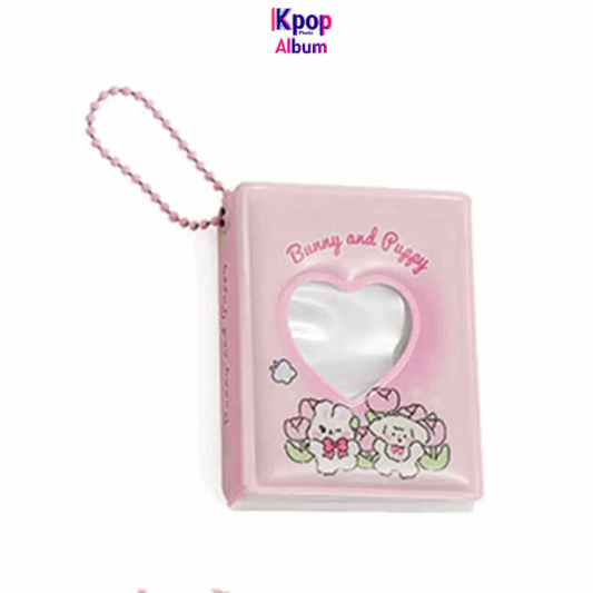 Cartoon 2-inch Mini Photo Album Girl Heart Hollow Photo Sticker Storage Book Key Chain Girl Love Hanger Card Booklet Key Ring