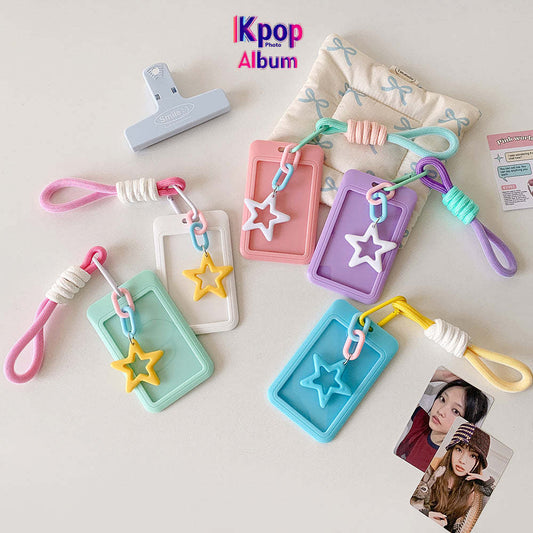Candy color sliding cover 3 inch card cover, student lanyard, bus card, subway card, card bag, student star chasing display, small card cover.