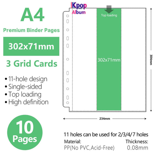 A4 3 Pocket Top Loader Card Kpop Photocard Sleeves
