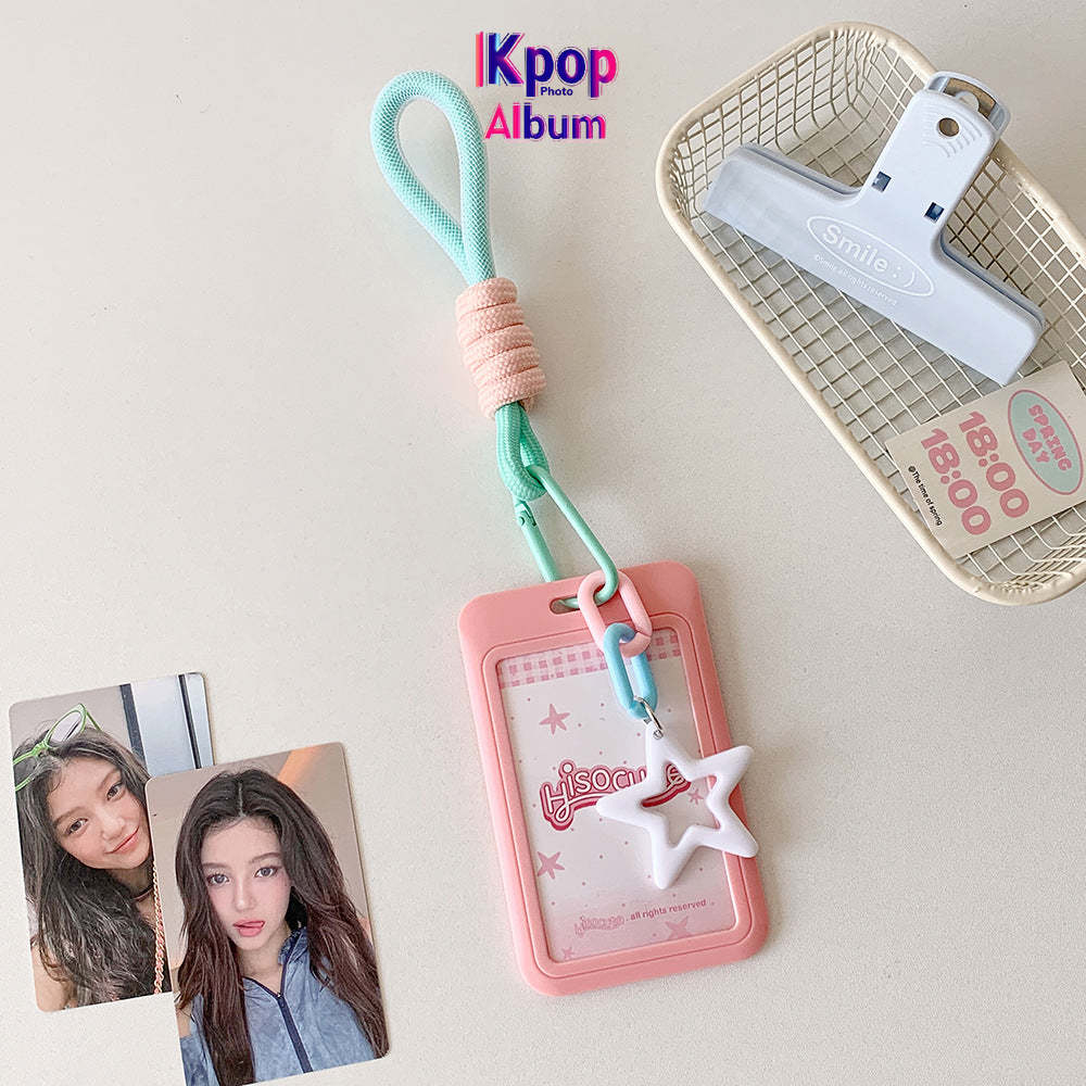 Candy color sliding cover 3 inch card cover, student lanyard, bus card, subway card, card bag, student star chasing display, small card cover.