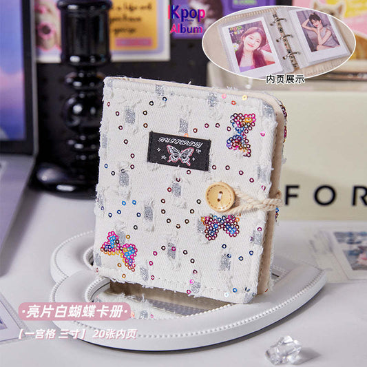 ins wind butterfly card album Korean high-value 3-inch one-grid Polaroid photo album Star chasing small card loose-leaf storage album