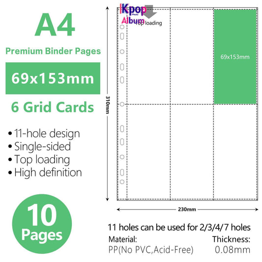 A4 6 Pocket Top Loader Card Kpop Photocard Sleeves