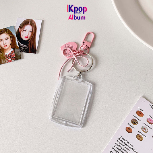 Transparent acrylic love bow keychain pendant can be placed, ID photo, big head sticker, photo frame, star chasing pendant, female.