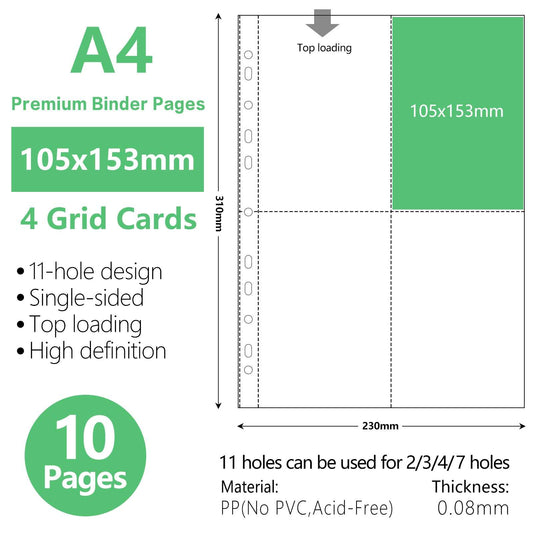 A4 4grid Binder Sleeves Photo Album Binders 1/2/4/6/9 Pockets Inner Pages Transparent Album Accessories Photocard Storage 20pcs-4grid-Standard