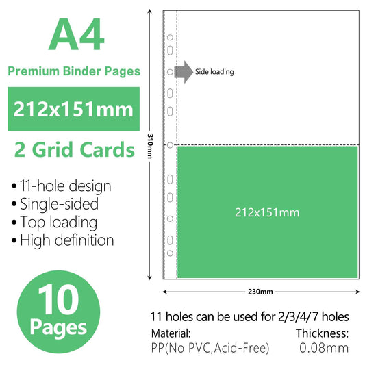 A4 Binder Sleeves Photo Album Binders 1/2/4/6/9 Pockets Inner Pages Transparent Album Accessories Photocard Storage 10pcs-2grid-Slim