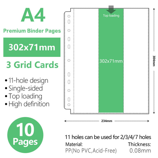 A4 Binder Sleeves Photo Album Binders 1/2/4/6/9 Pockets Inner Pages Transparent Album Accessories Photocard Storage 20pcs-3grid-Standard