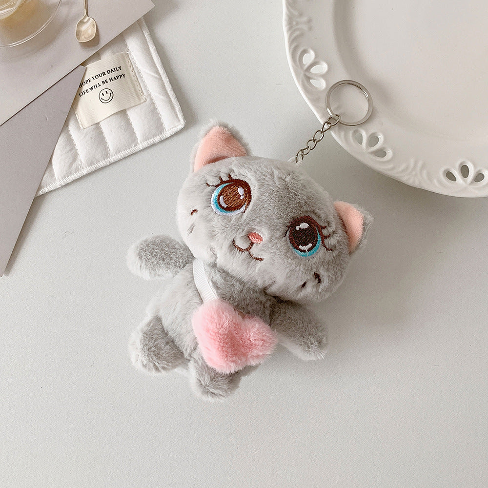 2025 new cartoon backpack cat plush doll pendant student schoolbag decoration cartoon keychain doll girl