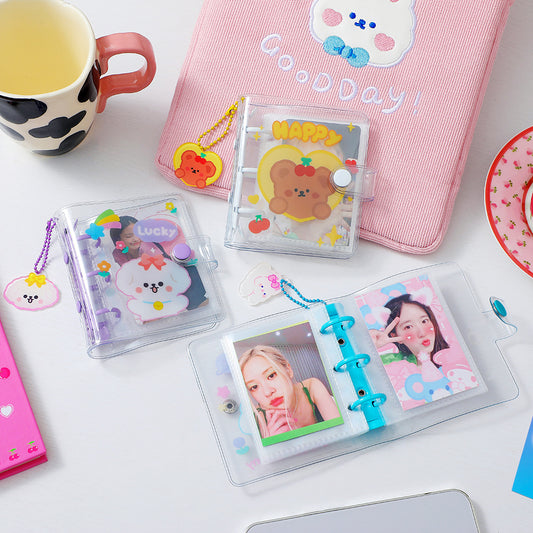 2 Inch 3 Ring Binder Cartoon Bear PVC Mini Binder Toploader Loose-leaf Photo Album+10 Inner Pages