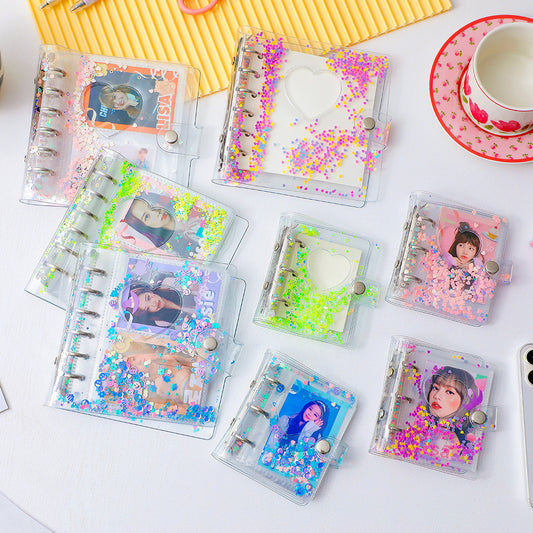 6 Ring Binder/3 Ring Binder 3 Inch Album Glitter Sequins PVCTransparent Loose-leaf Album Photo Card