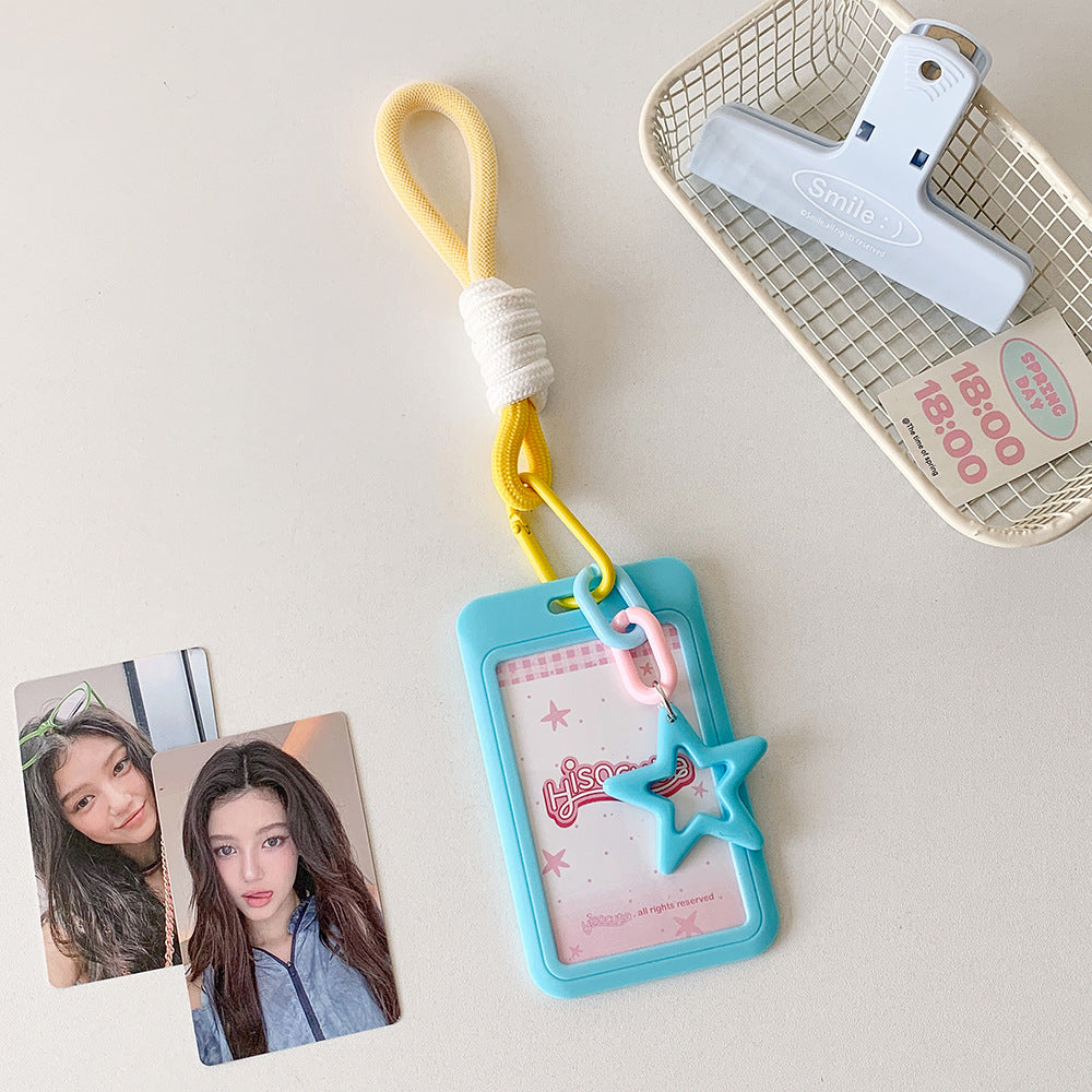 Candy color sliding cover 3 inch card cover, student lanyard, bus card, subway card, card bag, student star chasing display, small card cover.