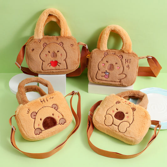 2025 new cartoon plush capybara shoulder bag children's cute messenger bag kindergarten girls hand bag