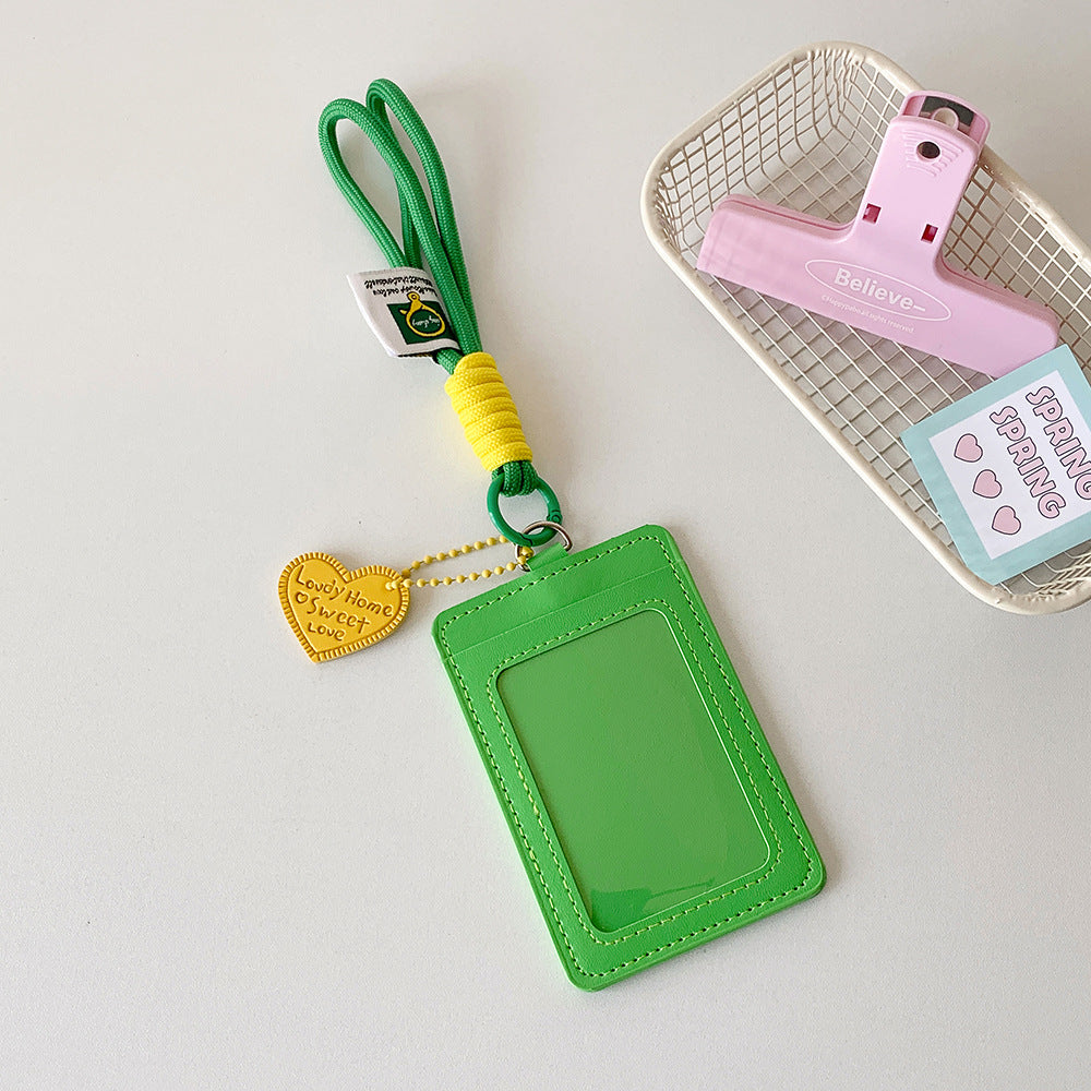 Korean version vertical double card position lanyard card cover girl solid color three-inch Polaroid star chasing card cover meal card campus card bag
