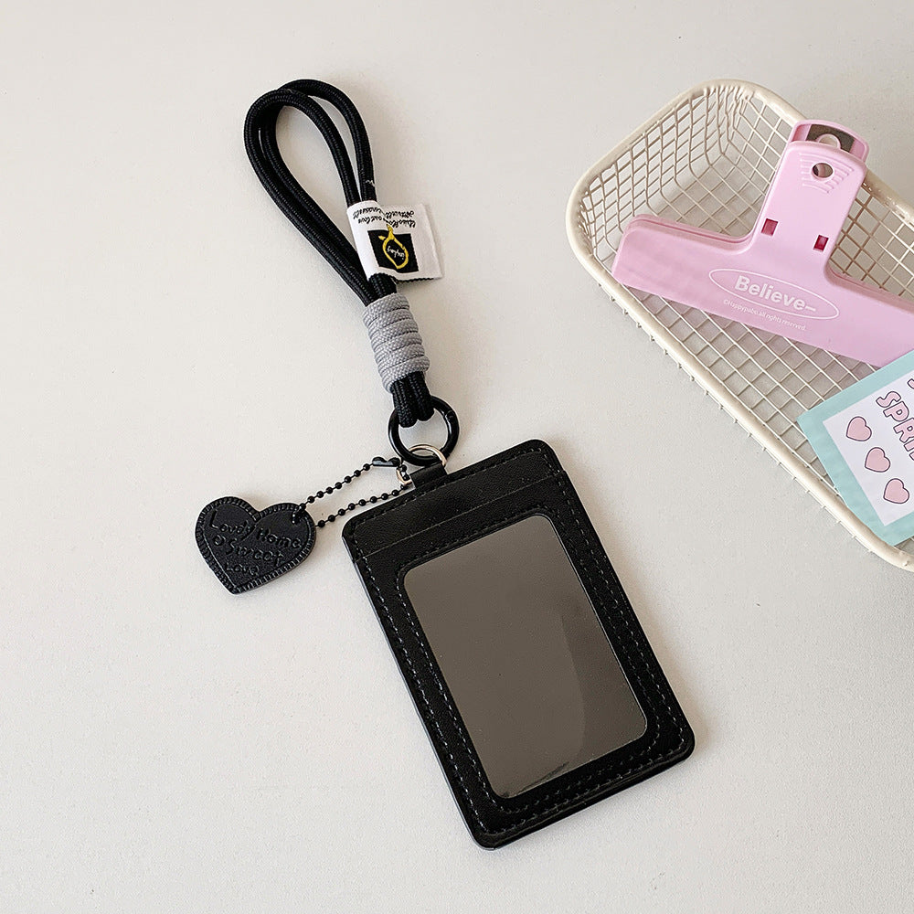 Korean version vertical double card position lanyard card cover girl solid color three-inch Polaroid star chasing card cover meal card campus card bag
