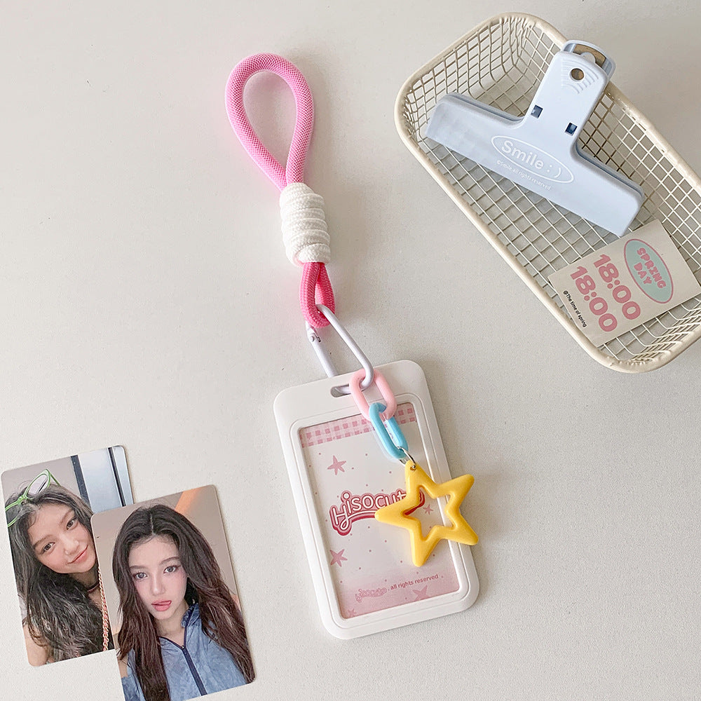 Candy color sliding cover 3 inch card cover, student lanyard, bus card, subway card, card bag, student star chasing display, small card cover.