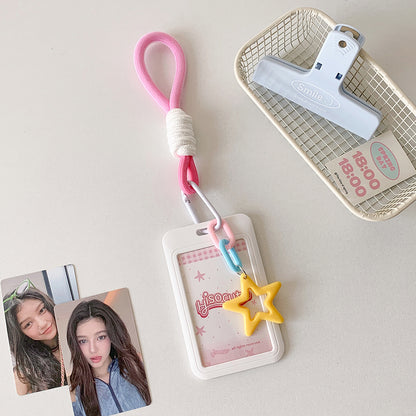 Candy color sliding cover 3 inch card cover, student lanyard, bus card, subway card, card bag, student star chasing display, small card cover.