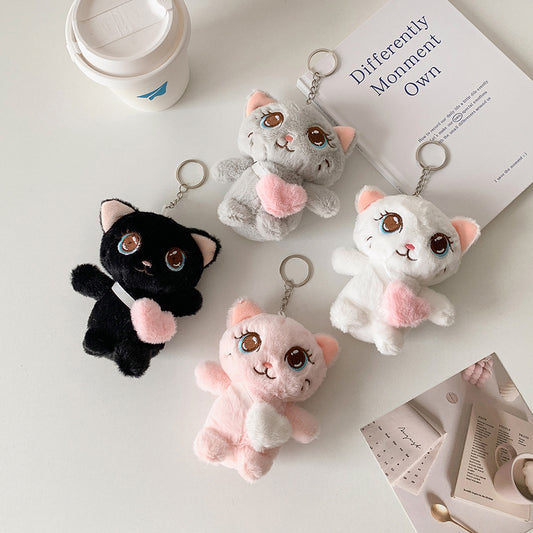 2025 new cartoon backpack cat plush doll pendant student schoolbag decoration cartoon keychain doll girl