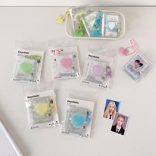 Hisocute Korean version girl 2 inch big head sticker photo album transparent glitter keychain pendant star chasing mini card album