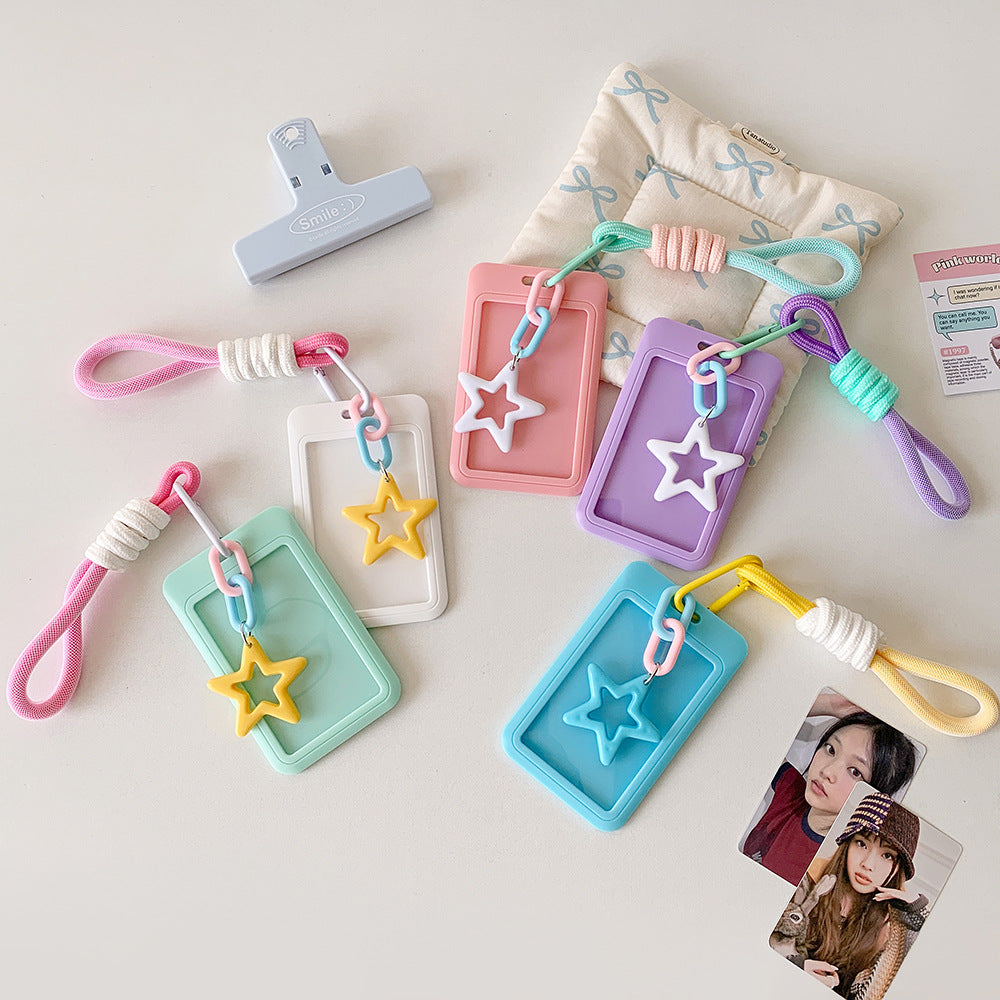 Candy color sliding cover 3 inch card cover, student lanyard, bus card, subway card, card bag, student star chasing display, small card cover.