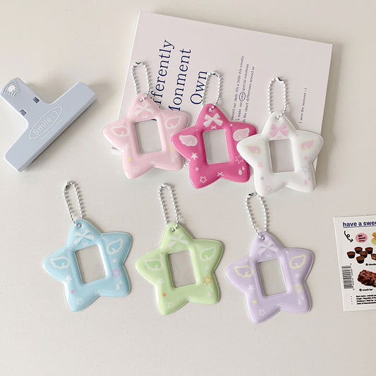 ins Korean version of angel wings star card cover, student one-inch ID photo display pendant, star chasing keychain card cover