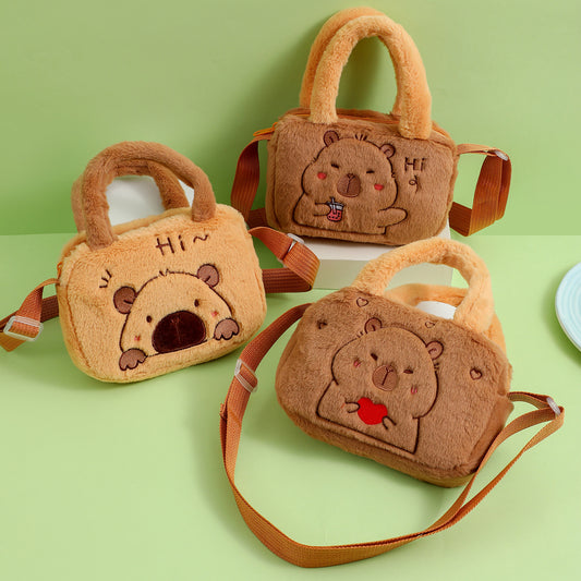 2025 new cartoon plush capybara shoulder bag children's cute messenger bag kindergarten girls hand bag