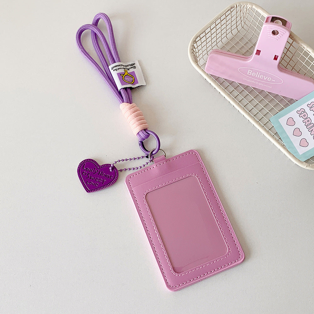 Korean version vertical double card position lanyard card cover girl solid color three-inch Polaroid star chasing card cover meal card campus card bag