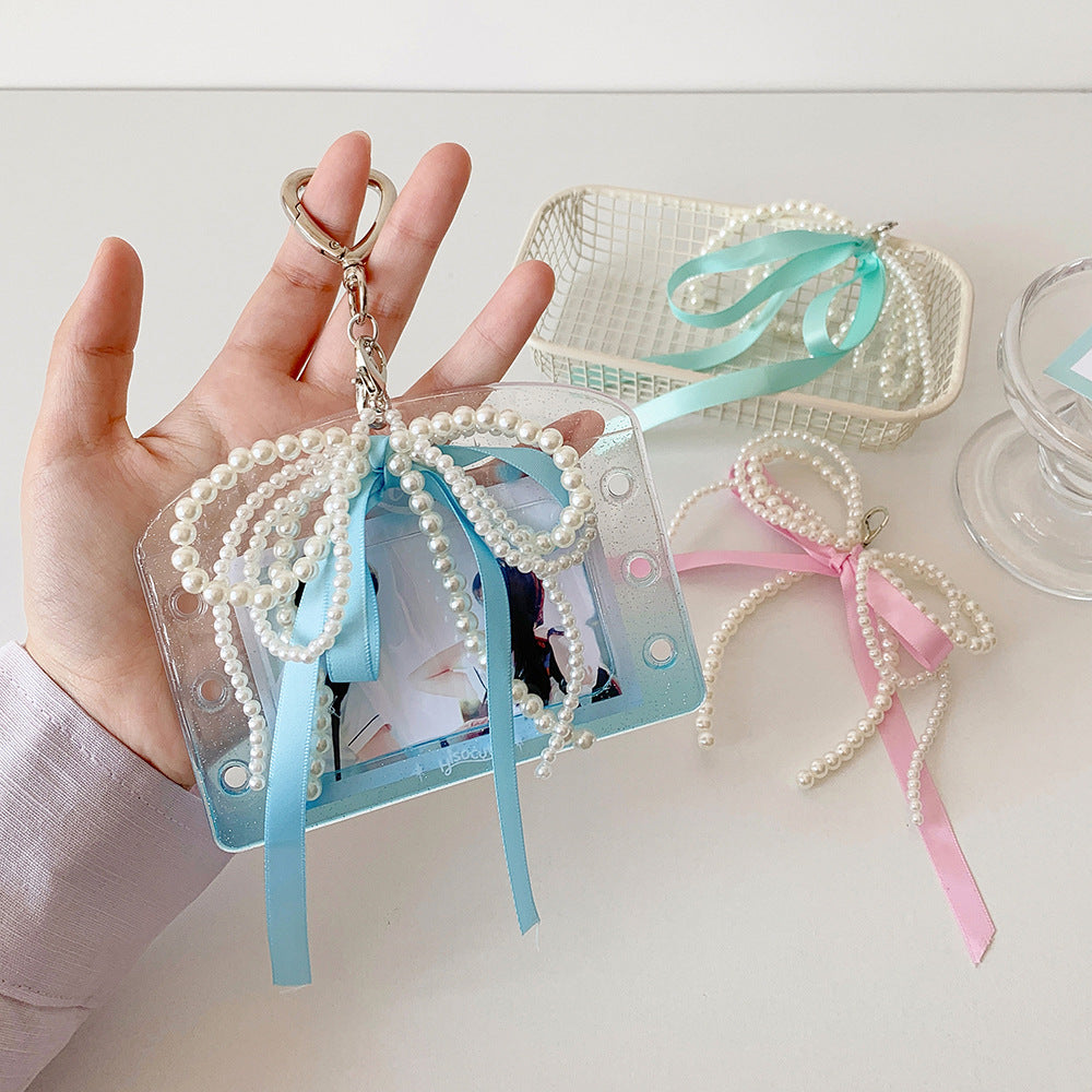 ins Korean version streamer bow bead chain pendant student star chasing card cover pendant ballet style keychain pendant female
