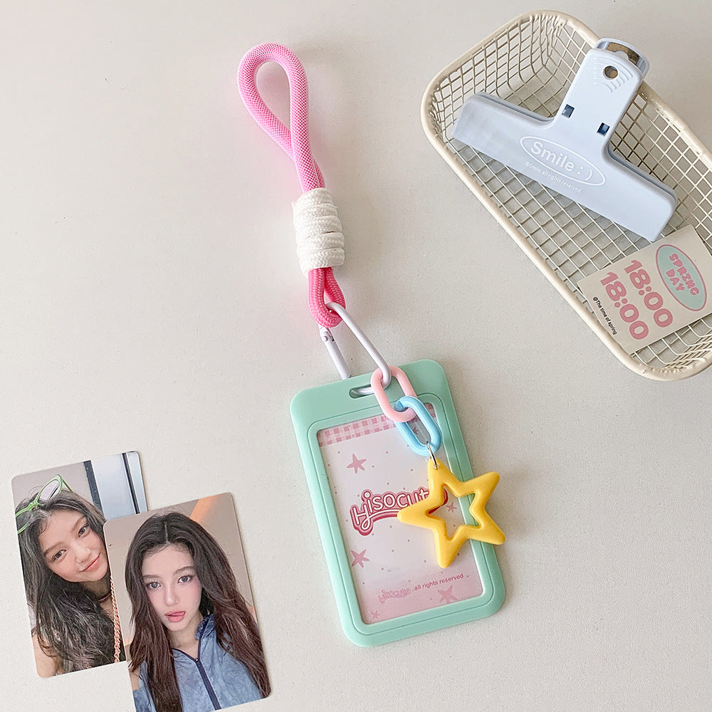 Candy color sliding cover 3 inch card cover, student lanyard, bus card, subway card, card bag, student star chasing display, small card cover.