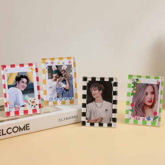 Girl Korean version checkerboard three-inch acrylic photo frame student desktop transparent ornament love bean star chasing small card setting table