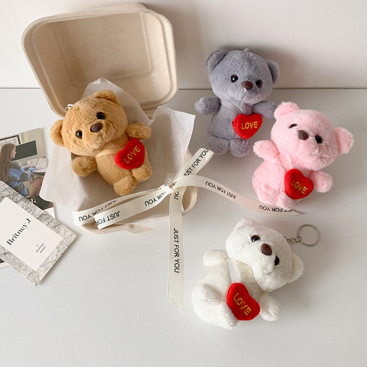Cartoon love bear plush keychain pendant student doll schoolbag pendant plush doll jewelry female