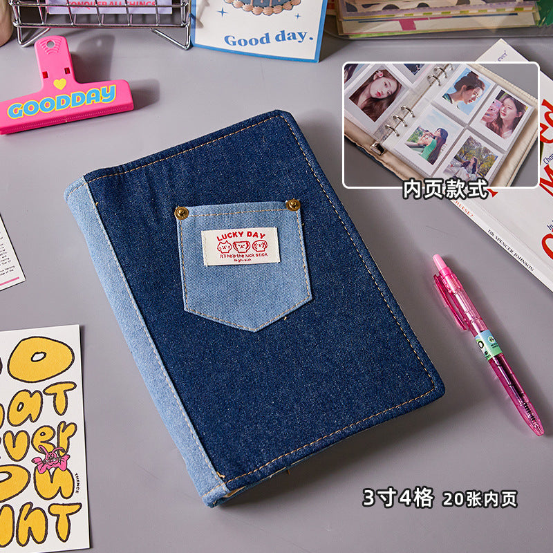1 Gongge denim card album, retro mini 3-inch Polaroid fabric album, star chasing, idou small card loose-leaf storage album