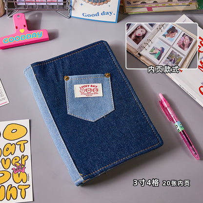 1 Gongge denim card album, retro mini 3-inch Polaroid fabric album, star chasing, idou small card loose-leaf storage album