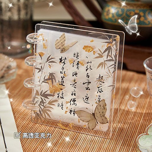 New Chinese gold foil acrylic one-grid card book  with 10 inner pages, antique butterfly high-value transparent mushroom buckle 3-inch card book