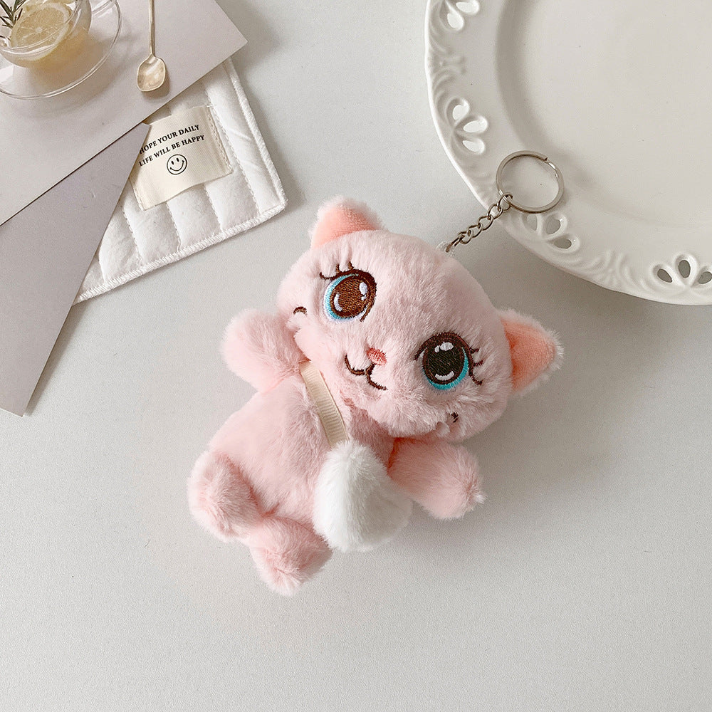 2025 new cartoon backpack cat plush doll pendant student schoolbag decoration cartoon keychain doll girl