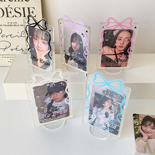 Simple transparent bow desktop ornament, star-chasing three-inch small card storage card sleeve, standing brand star peripheral decoration