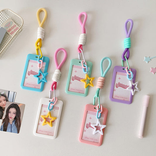 Candy color sliding cover 3 inch card cover, student lanyard, bus card, subway card, card bag, student star chasing display, small card cover.